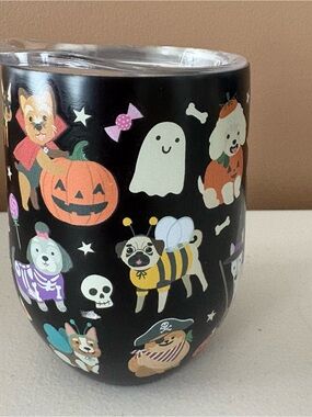 Rare CLEMENTINE Halloween dogs in costumes insulated stemless tumbler 12 oz NEW